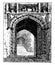 Gate of Merton College, door,  vintage engraving