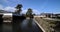 The gate of Odawara castle in Kanagawa sunny day wide shot panning