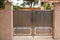 Gate rust grey panel brut rusty steel metal house portal of a traditional european house