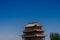 Gate tower building under blue sky at Jiayu Pass, in Jiayuguan