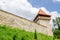 Gate tower and wall at the Rasnov Fortress in the Carpathian Mountains