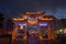 The gate of Yunnan Nationalities Village and many people are visiting at Kunming City, Yunnan Province, China.
