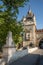 Gatehouse Tower and Lion Sculpture at Vajdahunyad Castle - Budapest, Hungary