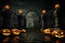Gates of the Beyond Cemetery Entrance with Scary Halloween Pumpkins, Set in a Dark Night - Halloween Holiday. created with