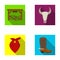 Gates, a bull`s skull, a scarf around his neck, boots with spurs. Rodeo set collection icons in flat style vector symbol