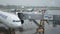 Gates jet bridge attaches to the Turkish Airlines plane at Boryspil Airport