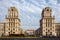 The Gates of Minsk, two monumental towers in the Socialist Classicism style, Minsk, Belarus.