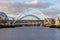 Gateshead Millennium and Tyne Bridge over the River Tyne, Newcastle, UK