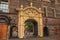 Gateway in the Binnenhof Gothic public buildings inner courtyard at The Hague.