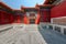 Gateway with red Chinese doors