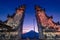 The Gateway to Heaven at Pura Luhur or Lempuyang Temple with view to the Agung volcano in beautiful sunset sky in Bali, Indonesia