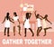 Gather together. Vector  hand drawn illustration of girls in the room.