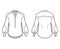 Gathered blouse technical fashion illustration with curved mandarin collar, henley neck, long bishop sleeves with cuff.