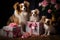 A gathering of adorable small dogs sitting next to each other, presenting a heartwarming sight, Adorable puppies presenting a