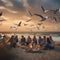 A gathering of seagulls stealing a beach picnic for a New Years Eve feast by the sea3