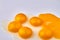 Gathering of yolks close-up. Close-up shiny chicken egg yolks.
