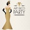 Gatsby Art Deco Illustration Design with Women in Gold Dress