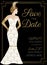 Gatsby Art Deco Save the Date Wedding Invitation Design with Woman in White Bridal Wedding Dress