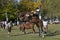 gaucho- cowboy-riding wild horse jumping jumping in a rodeo in argentina patron saint festival similar to uruguay chile-oct 2020