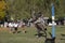 gaucho- cowboy-riding wild horse jumping jumping in a rodeo in argentina patron saint festival similar to uruguay chile-oct 2020