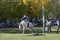 Gaucho cowboy Vaquero at a rodeo riding a horse at a show in Argentina