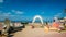 Gaudi inspired tile sculptures at the popular Platja Nord at Peniscola Beach Resort on the Mediterranean Sea, Castellon