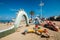 Gaudi inspired tile sculptures at the popular Platja Nord at Peniscola Beach Resort on the Mediterranean Sea, Castellon