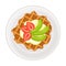 Gaufre or Waffle Served with Cream and Fruit on Plate as Sugary Dessert Vector Illustration