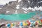 The Gauri Kund mountain lake during the ritual kora yatra around sacred Mount Kailash. Ngari scenery in West Tibet.