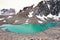 The Gauri Kund mountain lake during the ritual kora yatra around sacred Mount Kailash. Ngari scenery in West Tibet. Sacred place