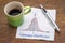 Gaussian bell distribution curve on napkin