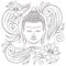 Gautama buddha with closed eyes and floral pattern vector illustration