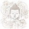 Gautama buddha with closed eyes and floral pattern vector illustration