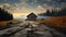 Gauzy Atmospheric Landscape: Small Cabin House On A Road