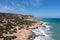 Gavdos island, Crete, Greece. Aerial drone view of beach, wild landscape, sea, blue sky, nature