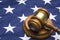 Gavel on American flag, close up