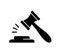 Gavel, attribute for judge. Silhouette icon of law hammer with stand. Black simple illustration of court hearing, legal dispute