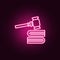 Gavel, books neon icon. Elements of Law & Justice set. Simple icon for websites, web design, mobile app, info graphics