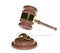 Gavel coming down on wedding rings