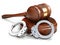 Gavel and handcuffs isolated oin white background. Law and justice concept.