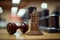 A gavel on a law office desk with buildings in the foreground, the concept of real estate law, Humanly enhanced AI Generated