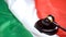 Gavel striking on sound block against italian flag, ministry justice, authority