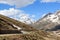 Gavia pass road with panorama view and alpine mountain Gran Zebru