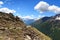 Gavia pass road with panorama view alpine mountains Adamello Alps