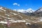 Gavia pass road with panorama view and alpine mountains Gran Zebru and Ortler