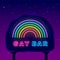 Gay bar neon logo with rainbow street billboard. Homosexuality concept. Isolated vector stock illustration