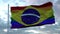 Gay Brazil Pride Flag waving in the wind against deep beautiful clouds sky. 3d rendering