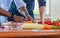 Gay couple homosexual cooking together at kitchen, LGBT concept