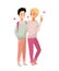 Gay couple vector illustration. isolated cute homosexual boys on a white background. cartoon character design of young gay teens.