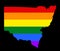 Gay flag over New South Wales map. Australia territory.